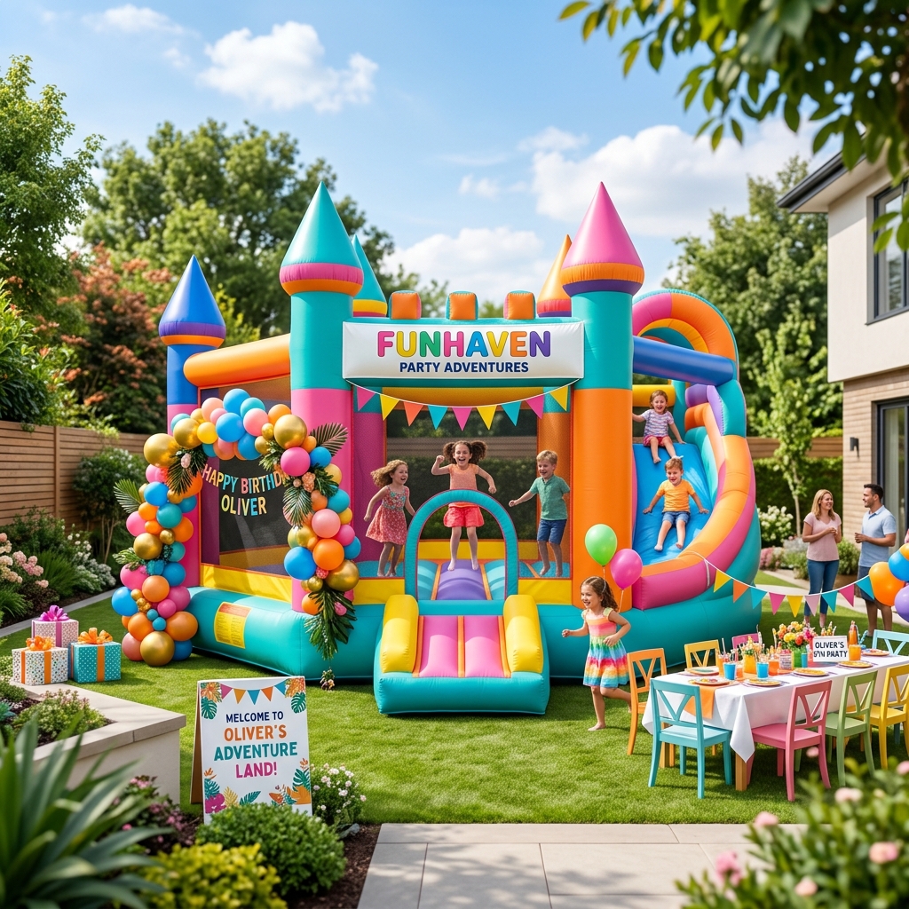 Crianças se divertindo no castelo inflável da Pulso Play